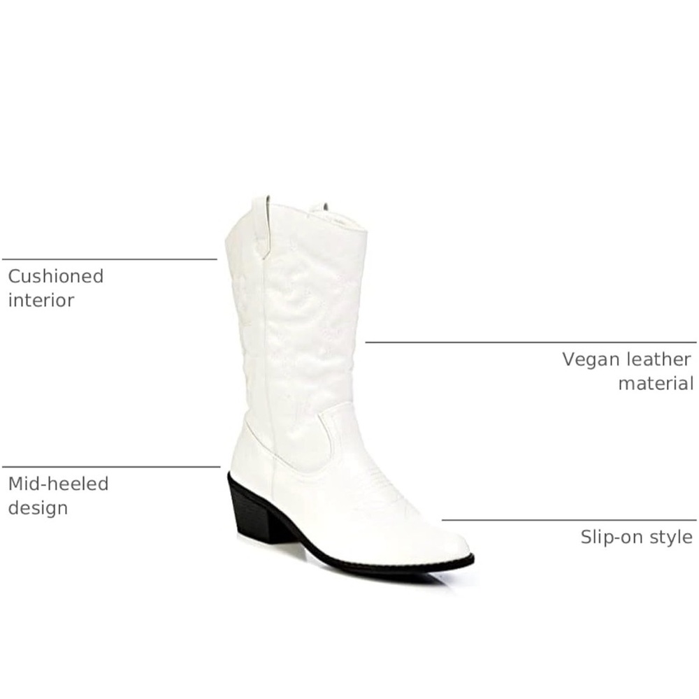 New Ladies White Western-Style Yeehaw Women's Cowboy Boots - Picture 2 of 7